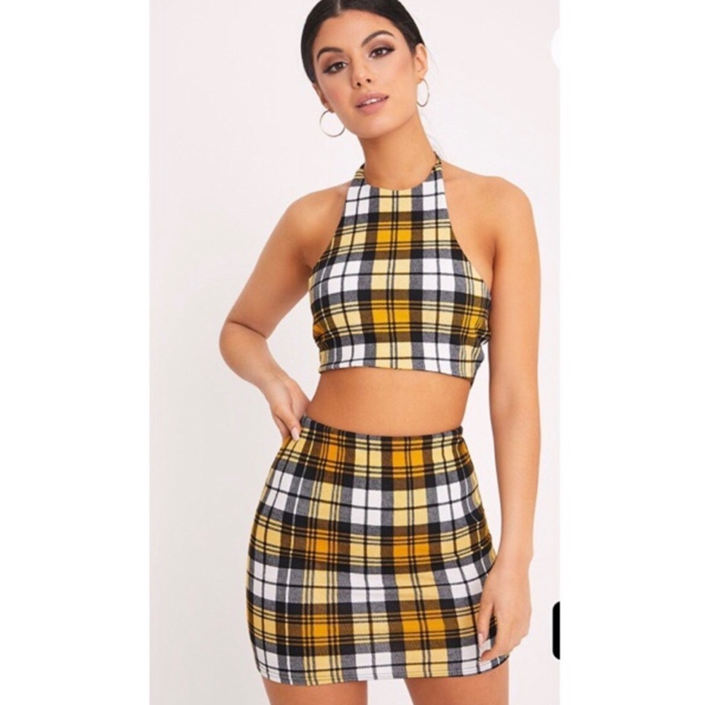 PrettyLittleThing Yellow Plaid Two Piece Set